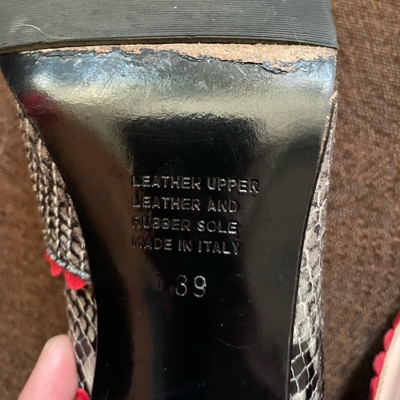 Anyi Lu Snakeskin Style Block Heel With Red Trim - Picture 9 of 9